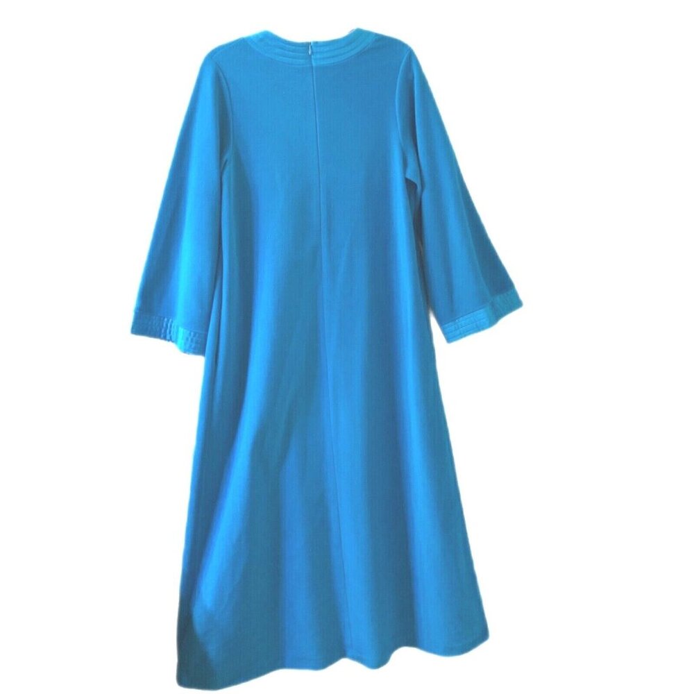 Vtg Vanity Fair Blue Robe Satin Trim Quilted Collar Lounge Dress USA Back Zip - Picture 8 of 11